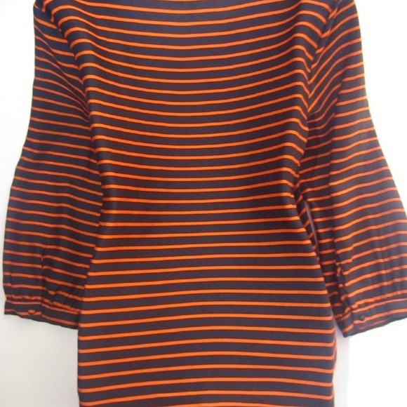 J Crew Orange/Blue Striped 3/4 Sleeves Blouse Sz L - Picture 4 of 4